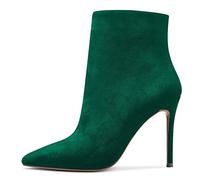 NobleOnly Donna Alto High Tacco Heel Spillo a Punta Stivaletti Slip-on Cerniera Feste Ufficio da Matrimonio Sexy 10 CM Heels Stivali Verde B 36 EU