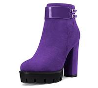 NobleOnly Donna Chunky Blocco Alto High Piattaforma Tacco Heel Rotonda Punta Stivaletti Cerniera 12 CM Heels Stivali Viola 39 EU