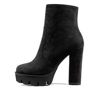 NobleOnly Donna Chunky Blocco Alto High Piattaforma Tacco Heel Rotonda Punta Stivaletti Cerniera Feste Classico Stivali Nero 36 EU