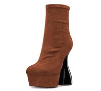 NobleOnly Donna Chunky Blocco Alto High Piattaforma Tacco Heel Rotonda Punta Stivaletti Cerniera Sexy 15 CM Heels Stivali Marrone A 42 EU