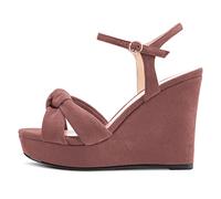 NobleOnly Donna Chunky Blocco Alto Zeppa Piattaforma Tacco Aperte sulla Punta Sandali Cinturino alla Caviglia Nodo Fiocco da Matrimonio Ufficio 10 CM Heels Marrone 43 EU