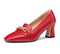 NobleOnly Donna Chunky Blocco Tacco Heel Chiusa Quadrata Punta Loafers Scarpe Slip-on Pumps Catena Metallo Casual Ufficio Scarpe 7 CM Heels Rosso 41 EU