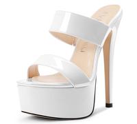 NobleOnly Donna Piattaforma Alto High Tacco Heel Rotonda Aperte sulla Punta Slip-on Ciabatte Moda Scarpe da Matrimonio Feste Dress Scarpe 15 CM Heels Bianco 39 EU