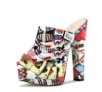 NobleOnly Donna Piattaforma Chunky Blocco Tacco Heel Sandali Aperte sulla Punta Slip-on Dress Ciabatte Moda Scarpe 15 CM Heels Motivo del poker 41 EU