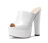 NobleOnly Donna Piattaforma Chunky Blocco Tacco Heel Sandali Aperte sulla Punta Slip-on Dress Ciabatte Moda Scarpe 15 CM Heels Bianco 39 EU