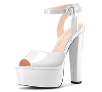 NobleOnly Donna Piattaforma Sandali Alto High Chunky Tacco Heel Cinturino alla Caviglia Aperte sulla Punta Sandali Ballo Feste Scarpe 15 CM Heels Bianco 35 EU