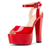NobleOnly Donna Piattaforma Sandali Alto High Chunky Tacco Heel Cinturino alla Caviglia Aperte sulla Punta Sandali Ballo Feste Scarpe 15 CM Heels Rosso 44 EU