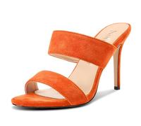 NobleOnly Donna Rotonda Aperte sulla Punta Spillo Alto High Tacco Heel Sandali Casual Dress Slip-on Ciabatte Moda Scarpe 10 CM Heels Arancione 38 EU