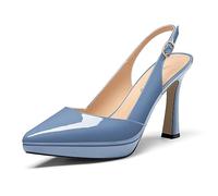 NobleOnly Donna Spillo Alto High Tacco Heel a Punta Slingback Piattaforma Pumps Slip-on Fibbia Casual Dress Scarpe 10 CM Heels Blu Cobalto 43 EU