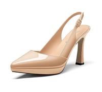 NobleOnly Donna Spillo Alto High Tacco Heel a Punta Slingback Piattaforma Pumps Slip-on Fibbia Casual Dress Scarpe 10 CM Heels Beige 38 EU
