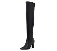 NobleOnly Donna Stivali Sopra il Ginocchio Cerniera Tacco a Blocco 10CM High Heels Boots Nero Raso Scarpe EU 42