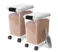 Nobleza - 2 Pezzi Contenitore per Animali da 20 L, Animali Domestici Scatola di Alimenti con Ruote Contenitore, Coperchio Ribaltabile, Ermetico, Trasparente, Ruote e Pala, per Cibo per Cani e Gatti