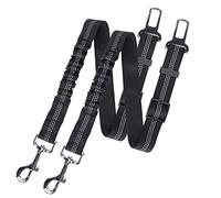 Nobleza Cintura di Sicurezza per Cani, 2 Pezzi Cintura di Sicurezza per Cani con Striscia Riflettente e Ammortizzazione Elastica, Guinzaglio Cane Auto Regolabile in Nylon con Gancio, Nero, 50-70cm