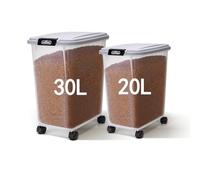 Nobleza - Contenitore per Animali da 20L+30L, Animali Domestici Scatola di Alimenti con Ruote Contenitore, Coperchio Ribaltabile, Ermetico, Trasparente, Ruote e Pala, per Cibo per Cani e Gatti, Grigio