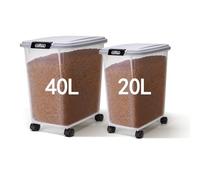 Nobleza - Contenitore per Animali da 20L+40L, Animali Domestici Scatola di Alimenti con Ruote Contenitore, Coperchio Ribaltabile, Ermetico, Trasparente, Ruote e Pala, per Cibo per Cani e Gatti, Grigio