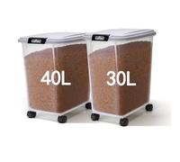 Nobleza - Contenitore per Animali da 30+40L, Animali Domestici Scatola di Alimenti con Ruote Contenitore, Coperchio Ribaltabile, Ermetico, Trasparente, Ruote e Pala, per Cibo per Cani e Gatti, Grigio