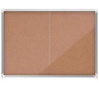 Nobo Bacheca in Sughero ad Ante Scorrevoli con Serratura, 18 x A4, Gamma Premium Plus, marrone, 1902575