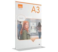 Nobo Cornice per Poster Autoportante in Acrilico, Senza Cornice, Bifacciale, Supporto da Scrivania Integrato, in Formato A3 - Trasparente