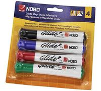 Nobo Glide Pennarelli per Lavagna Bianca Cancellabili a Secco, Punta Tonda Larga 2 mm, Confezione da 4, Colori Assortiti, 1902096