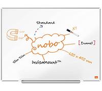 Nobo Lavagna Bianca Magnetica Smaltata con Vaschetta Porta Accessori, 600 x 450 mm, Cornice Sottile, Sistema di Montaggio InvisaMount, Gamma Impression Pro, Bianco, 1915394
