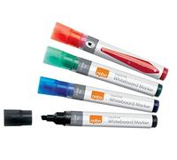 Nobo Pennarelli per Lavagna Bianca a Inchiostro Liquido Cancellabili a Secco, Punta a Scalpello Larga 4 mm, Confezione da 10, Colori Assortiti, 1915386