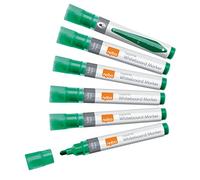 Nobo Pennarelli per Lavagna Bianca a Inchiostro Liquido Cancellabili a Secco, Punta Tonda Larga 3 mm, Confezione da 10, Verde, 1915380