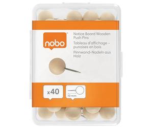 Nobo Puntine in legno per bacheche - Confezione da 40, contenitore riutilizzabile, ottimo per appunti, esposizioni e promemoria, 1915709