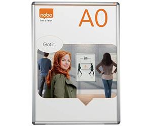 Nobo Quadro per Poster da Montare a Parete con Cornice a Scatto, Finiture in Alluminio, Copertura Protettiva Antiriflesso, Fissaggi Inclusi, Formato A0, 976 mm x 1390 mm x 40 mm - Argento
