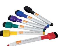 Rexel Set da 6 Mini Pennarelli per Lavagna a Punta Fine da 2 mm, Cappuccio con Gomma Magnetica Integrata, Cancellabili a Secco, Basso Odore, Colori Assortiti