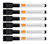 Nobo Set da 6 Mini Pennarelli per Lavagna a Punta Fine da 2 mm, Cappuccio con Gomma Magnetica Integrata, Cancellabili a Secco, Basso Odore, Nero