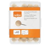 Nobo Wooden Push Pins for Notice Boards - Pack of 40, Reusable Storage Box, Idea
