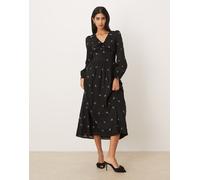 Nobody's Child - Alysia - Vestito midi con scollo a V nero con fiori ricamati 38