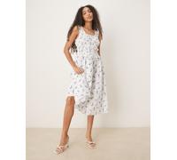 Nobody's Child - Ariel - Vestito midi bianco e blu a fiori con volant-Multicolore 44