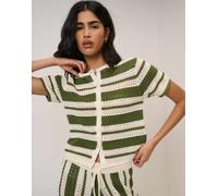 Nobody's Child - Cardigan stile resort a maniche corte all'uncinetto verde a righe in coordinato-Multicolore XL