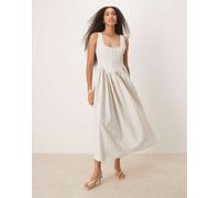 Nobody's Child - Cora - Vestito midi color crema a righe con scollo rotondo-Bianco 40