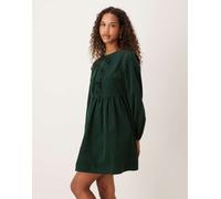 Nobody's Child - Eden - Vestito grembiule corto verde scuro in tessuto a coste con tre fiocchi 48