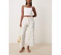 Nobody's Child - Jeans a fondo ampio taglio corto bianchi a fiori-Bianco 44