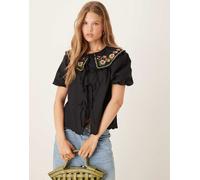 Nobody's Child - Joplin - Blusa nera con maniche a sbuffo e colletto ricamato-Nero 44