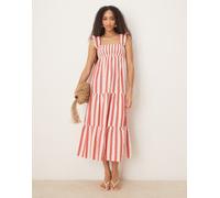 Nobody's Child - Maya - Vestito midi a balze con volant sulle spalle rosso a righe 48