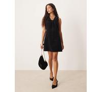 Nobody's Child - Nila - Vestito scamiciato corto nero in velluto a coste con dettaglio allacciato 42