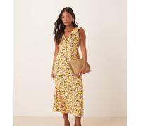 Nobody's Child Petite - Beck - Vestito midi a fiori gialli e rosa con volant sulle spalle-Multicolore 50