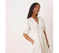 Nobody's Child Petite - Starlight - Vestito corto in denim bianco con maniche a sbuffo 44