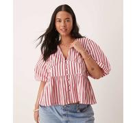 Nobody's Child Plus - Starlight - Top rosa a righe con maniche a sbuffo 54