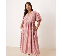 Nobody's Child Plus - Starlight - Vestito midi rosa a righe con maniche a sbuffo 50