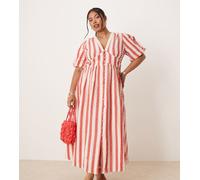 Nobody's Child Plus - Starlight - Vestito midi rosso e bianco a righe con maniche a sbuffo 50