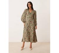 Nobody's Child - Remy - Vestito midi verde a fiori con scollo a V e maniche a palloncino 44