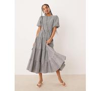 Nobody's Child - Ricky - Vestito midi a quadretti monocromatici con maniche a sbuffo-Nero 48