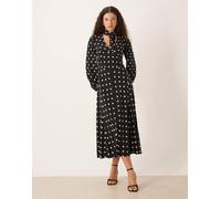 Nobody's Child - Sadie - Vestito nero e bianco a pois con allacciatura laterale e gonna al polpaccio 38