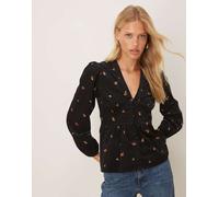 Nobody's Child - Starlight - Blusa nera a fiorellini in velluto a coste-Nero 40