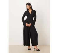 Nobody's Child - Valencia - Tuta jumpsuit nera a pieghe con scollo a V e bottoni sul davanti-Nero 38